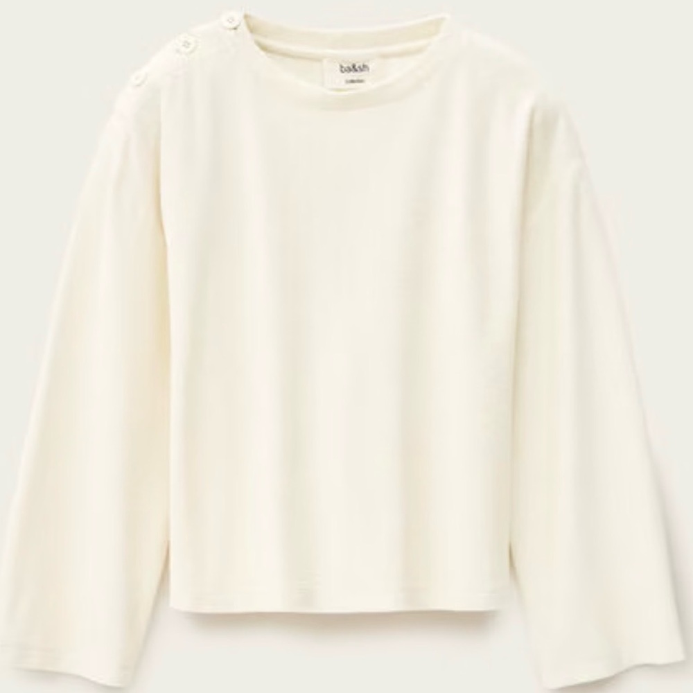 ba&sh Cream Crewneck Long-Sleeve Top with Shoulder Buttons- WORE ONCE